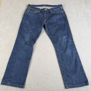 POLO RALPH LAUREN Jeans Mens 36x30 Blue Slim Fit Med Wash Cotton Distressed